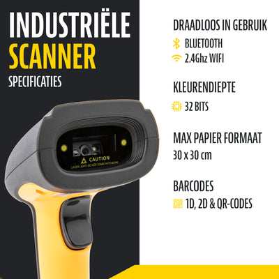 Barcode Scanner - Draadloos - USB & Bluetooth - Professionele Handscanner voor 1D Barcodes & 2D QR Codes - Industrieel Stof & Drupdicht - met Houder