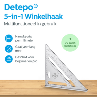 Detepo Winkelhaak - Timmerman Meet Driehoek - Blokhaak gemaakt van Metaal - Speed Square - 5 in 1 Gradendriehoek