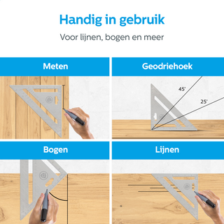 Winkelhaak - Timmerman Meet Driehoek - Blokhaak gemaakt van Metaal - Schrijfhaak - Speed Square - 5 in 1 Gradendriehoek - Grijs