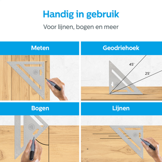 Detepo Winkelhaak - Timmerman Meet Driehoek - Blokhaak gemaakt van Metaal - Speed Square - 5 in 1 Gradendriehoek