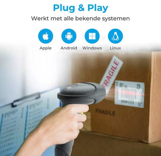 Barcode Scanner 1D - Handscanner - Bekabeld met USB - Plug & Play - Incl. Standaard