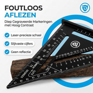 Winkelhaak - Timmerman Meet Driehoek - Blokhaak gemaakt van Metaal - Schrijfhaak - Speed Square - 5 in 1 Gradendriehoek - Zwart