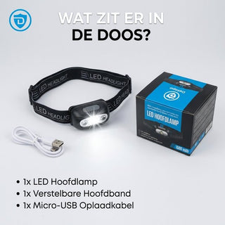 Hoofdlamp Led Oplaadbaar - 5 Lichtstanden met Wit en Rood Licht - Waterdicht en Verstelbaar - Voor Hardlopen en Klussen