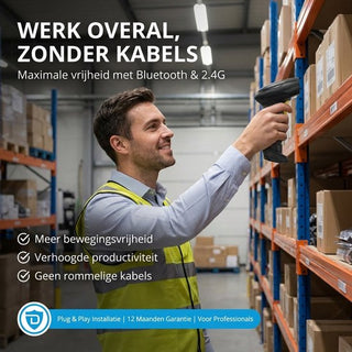 Barcode Scanner Draadloos - Professionele Handscanner voor 2D/QR Codes - Met Bluetooth of USB - Plug & Play - Incl. Standaard