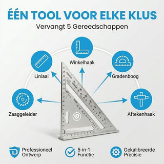 Winkelhaak - Timmerman Meet Driehoek - Blokhaak gemaakt van Metaal - Schrijfhaak - Speed Square - 5 in 1 Gradendriehoek - Grijs