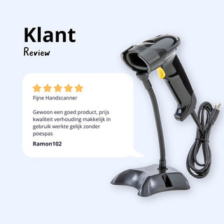 Barcode Scanner 1D - Handscanner - Bekabeld met USB - Plug & Play - Incl. Standaard