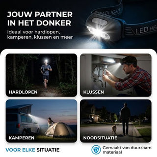 Hoofdlamp Led Oplaadbaar - 5 Lichtstanden met Wit en Rood Licht - Waterdicht en Verstelbaar - Voor Hardlopen en Klussen