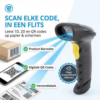 Barcode Scanner Draadloos - Professionele Handscanner voor 2D/QR Codes - Met Bluetooth of USB - Plug & Play - Incl. Standaard