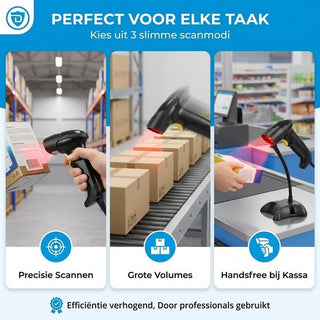 Barcode Scanner 1D - Handscanner - Bekabeld met USB - Plug & Play - Incl. Standaard