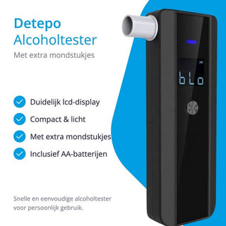Digitale Alcoholtester – Alcoholtesters – Alcoholmeter Digitaal - Blaastest voor Persoonlijk Gebruik – Compact en Draagbaar – Incl. Batterijen en Extra Mondstukjes