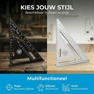 Winkelhaak - Timmerman Meet Driehoek - Blokhaak gemaakt van Metaal - Schrijfhaak - Speed Square - 5 in 1 Gradendriehoek - Zwart
