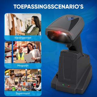 Barcode Scanner Draadloos - 1D Barcodes Scannen - Bluetooth & USB - Handscanner - Met Laadstation