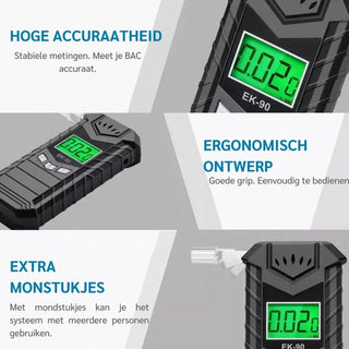 Digitale Alcoholtester - Geschikt voor Frankrijk - Alcoholmeter - Oplaadbaar met USB - Blaastest Alcohol Meter - Ademtest om je Alcoholpromillage mee te Testen - Met Extra Mondstukjes