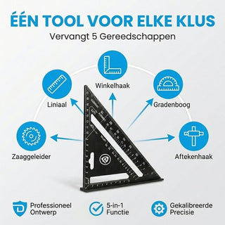 Winkelhaak - Timmerman Meet Driehoek - Blokhaak gemaakt van Metaal - Schrijfhaak - Speed Square - 5 in 1 Gradendriehoek - Zwart