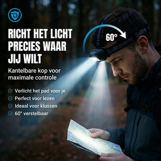 Hoofdlamp Led Oplaadbaar - 5 Lichtstanden met Wit en Rood Licht - Waterdicht en Verstelbaar - Voor Hardlopen en Klussen
