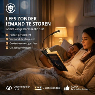 Leeslampje voor Boek - LED Leeslamp met Klem - Verstelbare Flexibele Arm - voor Boek / Slaapkamer / Bed / Kind / Bureau - USB Oplaadbaar