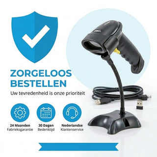 Barcode Scanner Draadloos - Professionele Handscanner voor 2D/QR Codes - Met Bluetooth of USB - Plug & Play - Incl. Standaard