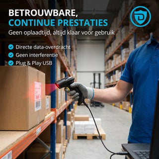 Barcode Scanner 1D - Handscanner - Bekabeld met USB - Plug & Play - Incl. Standaard