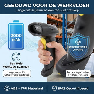 Barcode Scanner Draadloos - Professionele Handscanner voor 2D/QR Codes - Met Bluetooth of USB - Plug & Play - Incl. Standaard