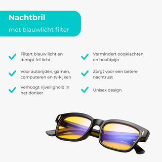 Nachtbril voor in de Auto - Computerbril - Blauw Licht Filter Bril - Game Bril - Blue Light Glasses - Voor Dames en Heren - Beeldschermbril - Gele Glazen