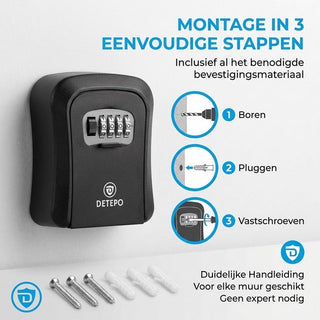Sleutelkastje mit Code für Buiten - Sleutelkastje mit Cijferslot - Inkl. Wandmontage - Zwart