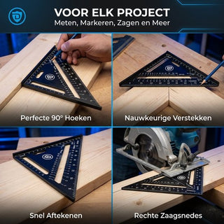 Winkelhaak - Timmerman Meet Driehoek - Blokhaak gemaakt van Metaal - Schrijfhaak - Speed Square - 5 in 1 Gradendriehoek - Zwart