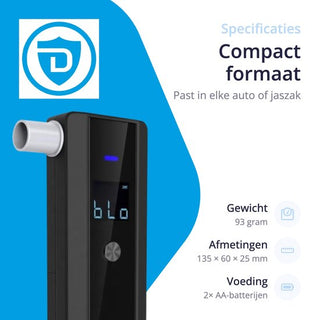 Digitale Alcoholtester – Alcoholtesters – Alcoholmeter Digitaal - Blaastest voor Persoonlijk Gebruik – Compact en Draagbaar – Incl. Batterijen en Extra Mondstukjes