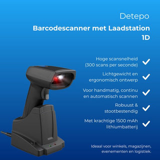 Barcode Scanner Draadloos - 1D Barcodes Scannen - Bluetooth & USB - Handscanner - Met Laadstation