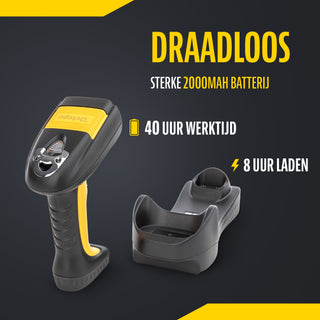 Barcode Scanner - Draadloos - USB & Bluetooth - Professionele Handscanner voor 1D Barcodes & 2D QR Codes - Industrieel Stof & Drupdicht - met Houder