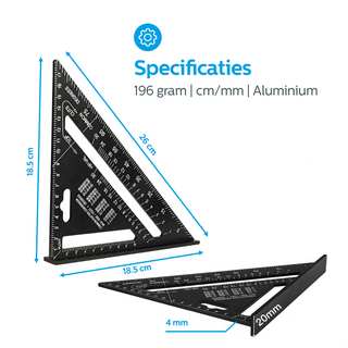 Detepo Winkelhaak - Timmerman Meet Driehoek - Blokhaak gemaakt van Metaal - Speed Square - 5 in 1 Gradendriehoek - Zwart