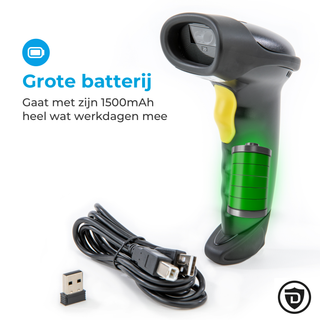 Barcode Scanner - Draadloos met Bluetooth of met USB - Handscanner voor 1D Barcodes & 2D QR Codes - Incl. Standaard