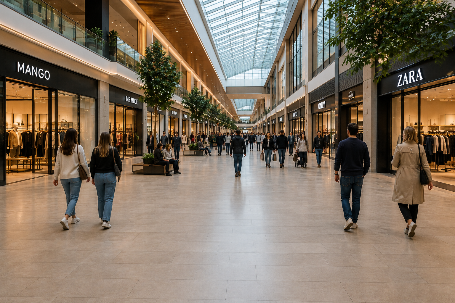 Bezoekers tellen in winkelcentra — passanten in een winkelpassage