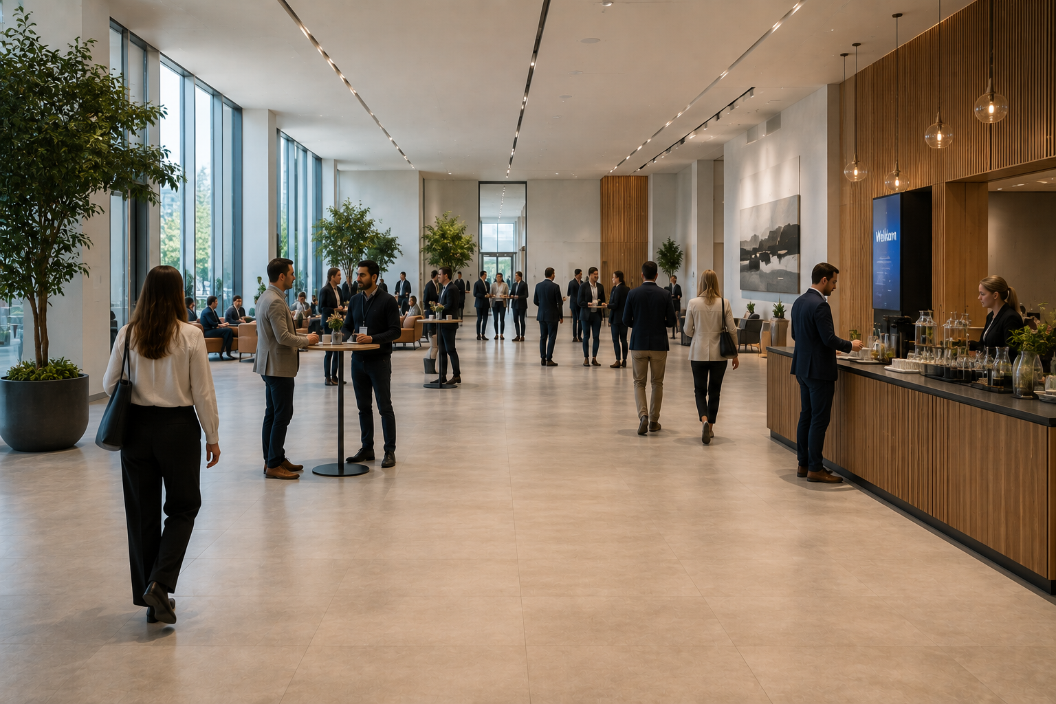 Bezetting meten in kantoren — medewerkers in een kantoorlobby