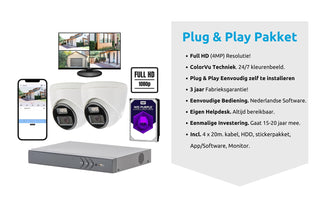 Compleet Professioneel Camerasysteem Hyundai, Full HD 4MP, 2 ColorView Camera`s, Incl. Monitor