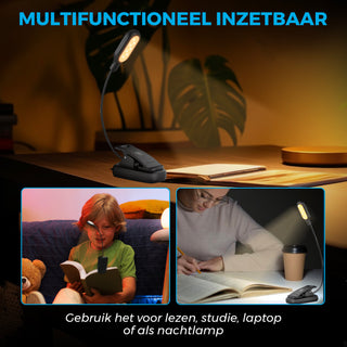 Detepo Leeslampje voor Boek - Draadloos - USB Oplaadbaar - LED Boeklamp met Klem - Verstelbaar - Leeslamp met Flexibele Arm - Geschikt voor Boeken/Slaapkamer/Bed - Zwart