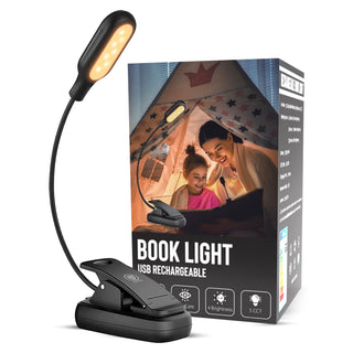 Detepo Leeslampje voor Boek - Draadloos - USB Oplaadbaar - LED Boeklamp met Klem - Verstelbaar - Leeslamp met Flexibele Arm - Geschikt voor Boeken/Slaapkamer/Bed - Zwart