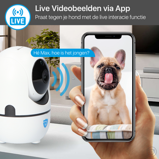 Detepo® Slimme Wifi Beveiligingscamera | Bestuurbaar via Telefoon | Hondencamera met App | 2 Megapixel | Met Beweeg En Geluidsdetectie | Automatisch Volgen van je Baby of Huisdier | Opslag In Cloud Of SD Kaart
