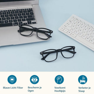 Detepo Computerbril - Blauw Licht Filter Bril - Zonder Sterkte - Beeldschermbril met Blauw Licht Filter - Blue Light Glasses - Unisex - Zwart